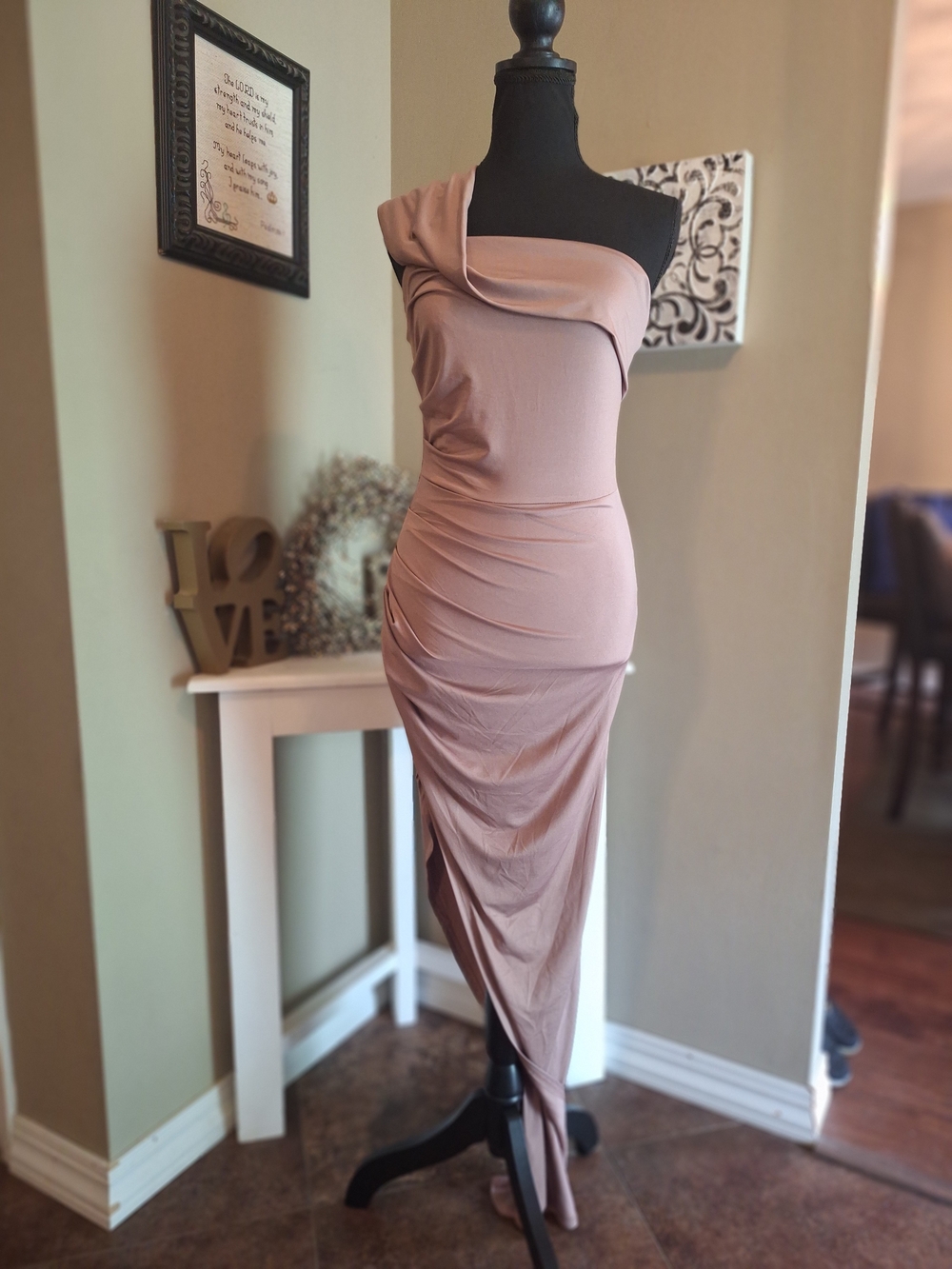 Baltic Born One-Shoulder Ruched Maxi Dress in Dusty Rose